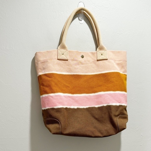 J CREW Women’s Orange Ombré Stripe Heavy Canvas Tote Travel Beach 17” X 13” - Picture 5 of 14